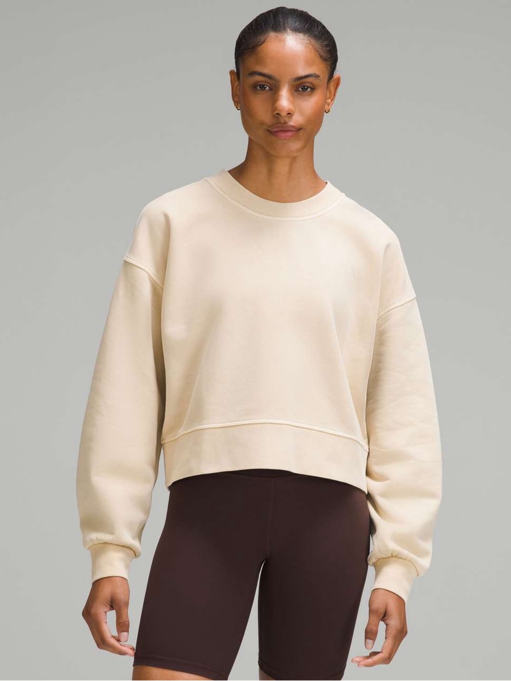 Lululemon Women’s Softstreme Perfectly Oversized Cropped Crew Sweater Bone Size